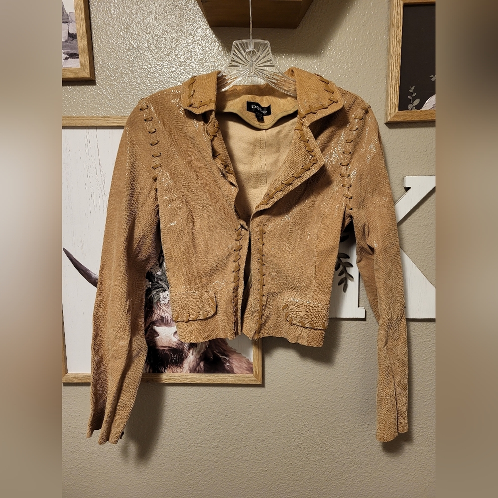 Bebe light Brown Leather Jacket with stitching design